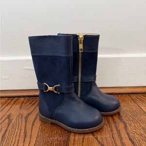 Janie and Jack Navy Blue Toddler Boots with Gold Accents